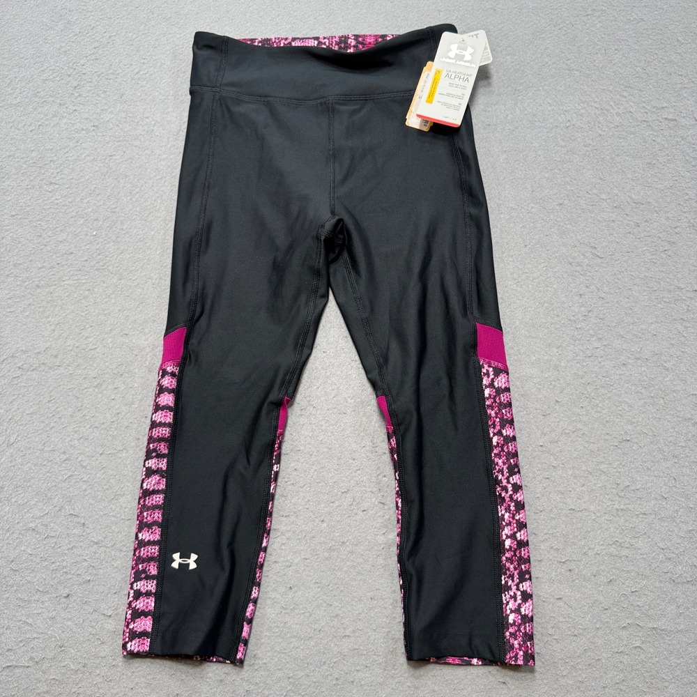 NEW Under Armour Leggings Women's Small Black Pink Capri Compression Activewear